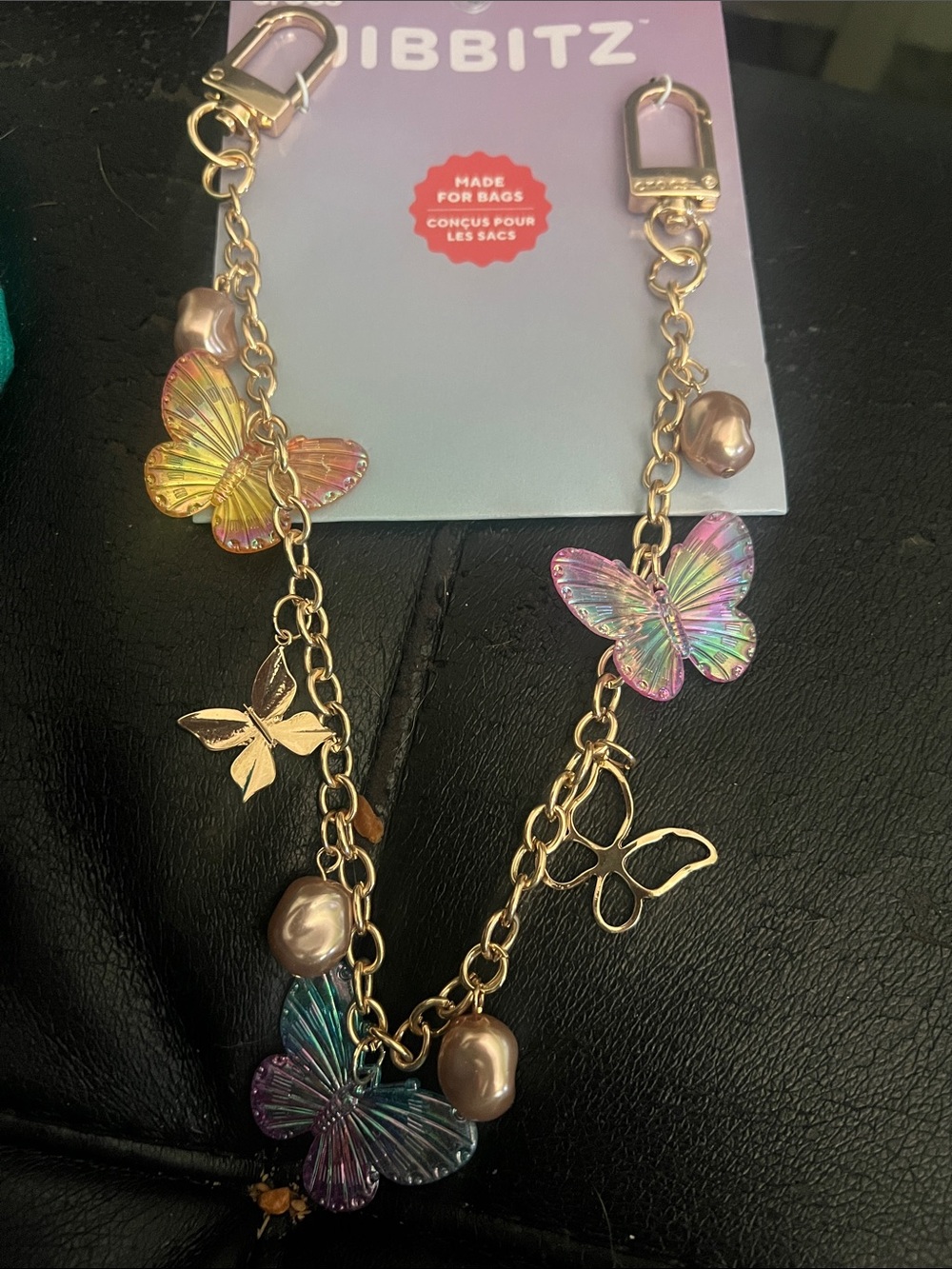 Jibbitz Gold-Tone Butterfly Charm Chain with Iridescent Pink, Purple, Green